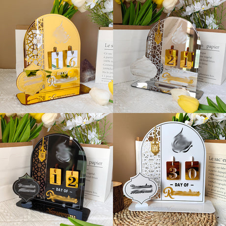 Gold Acrylic Desktop Holiday Countdown Ornament with Mirrored Finish and Interchangeable Numbers 20cm x 20cm Festive Home Decoration(BT268)