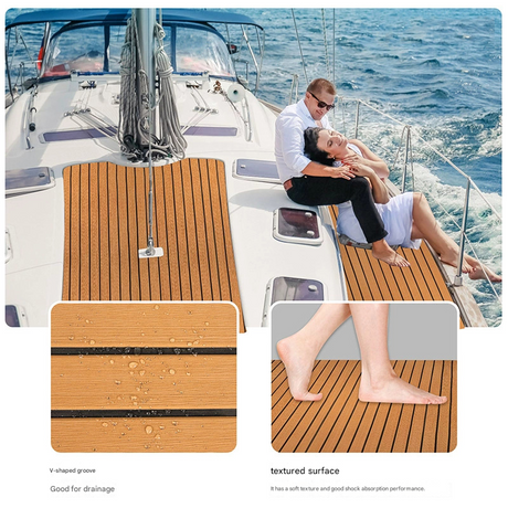 Teak EVA Foam Boat Flooring Sheet Brown with Black Stripes Self-Adhesive Marine Decking Mat for Yacht Fishing Boat RV DIY Upgrade Australian Boating(2400x900x6mm)
