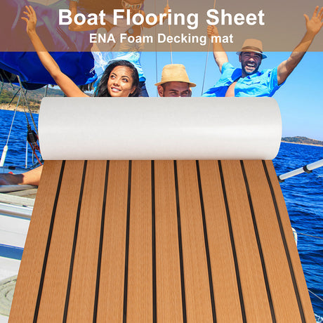 Teak EVA Foam Boat Flooring Sheet Brown with Black Stripes Self-Adhesive Marine Decking Mat for Yacht Fishing Boat RV DIY Upgrade Australian Boating(2400x450x6mm)