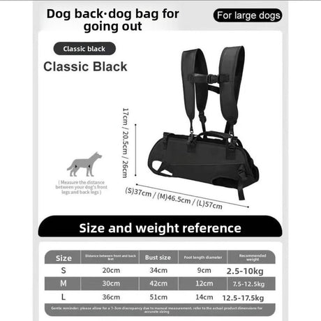 Black Multi-Functional Dog Carrier Backpack and Lift Harness for Hiking and Outdoor Use, Adjustable Breathable Pet Support Sling for Senior or Injured Large Dogs(Size: S)