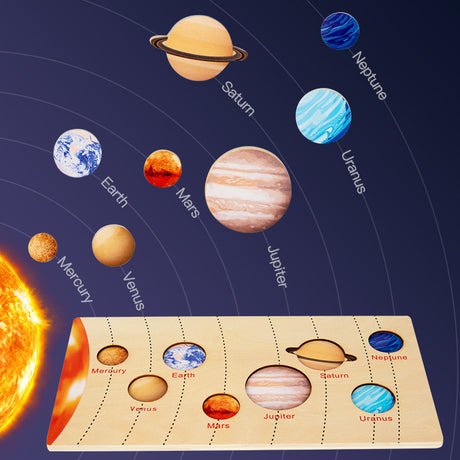 The Eight Planets 0.42 Educational Wooden Cognitive Matching Puzzle Toy for Kids Early Learning and Fine Motor Skill Development, Durable Preschool Accessory