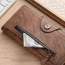 Black Vintage Men's Long Wallet Slim PU Leather Clutch with Multi Card Slots and External Zipper Pocket, Large Capacity Fashion Purse for Daily Use