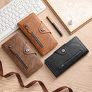 Black Vintage Men's Long Wallet Slim PU Leather Clutch with Multi Card Slots and External Zipper Pocket, Large Capacity Fashion Purse for Daily Use