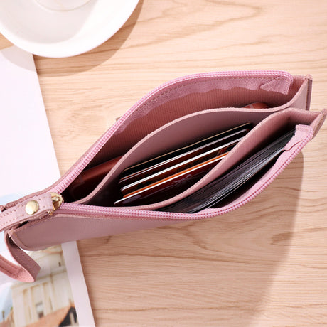 Pink Women's Soft PU Leather Double-Layer Zip Wallet with Wrist Strap – Spacious Card, Cash and Phone Holder for Students and Everyday Use in Australia