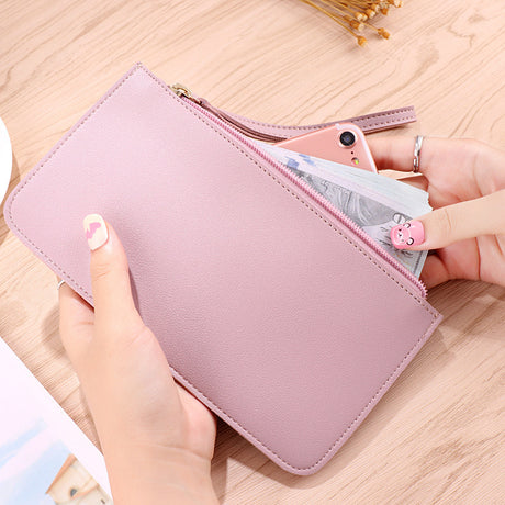 Pinkish purple Women's Soft PU Leather Double-Layer Zip Wallet with Wrist Strap – Spacious Card, Cash and Phone Holder for Students and Everyday Use in Australia