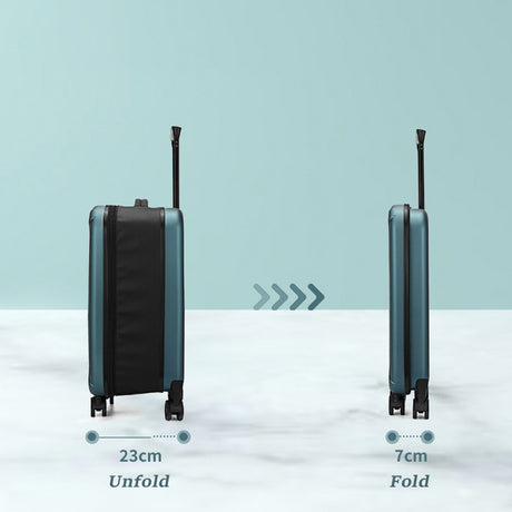 Black 20 Inch Foldable Carry-on Suitcase Ultra Lightweight 2.1kg Hard Shell Luggage with 360 Spinner Wheels and Combination Lock for Australian Travel