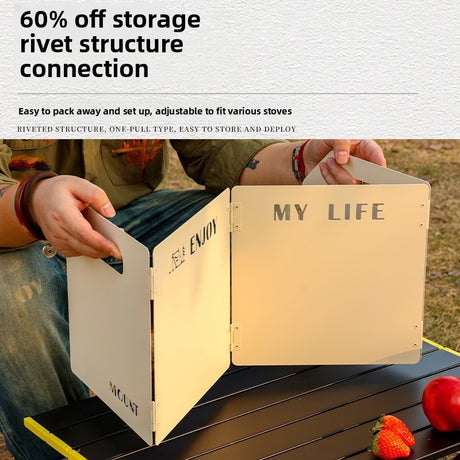 White Heavy-Duty 4-Fold Camping Stove Windshield Portable Steel Wind Deflector for Outdoor Cooking and Picnics with Storage Bag