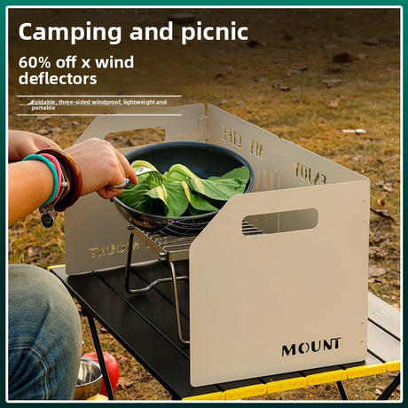 Green Heavy-Duty 4-Fold Camping Stove Windshield Portable Steel Wind Deflector for Outdoor Cooking and Picnics with Storage Bag
