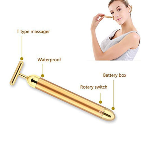 Sliver Electric T-Shape Facial Massage Bar Waterproof Gold Tone Beauty Roller for Daily Skincare and High Frequency Vibration