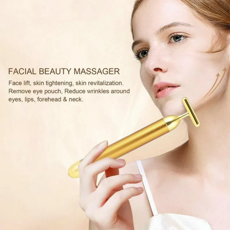 Grey Electric T-Shape Facial Massage Bar Waterproof Gold Tone Beauty Roller for Daily Skincare and High Frequency Vibration
