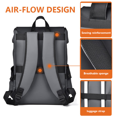 Light grey Men Large Capacity Business Laptop Backpack Waterproof PU Leather Travel Rucksack with USB Port for Work and Travel in Australia