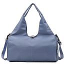 Blue Women Large Capacity Yoga Gym Bag with Shoe Compartment and Mat Strap Water Resistant Travel Duffel Lightweight Tote for Fitness and Weekend Trips