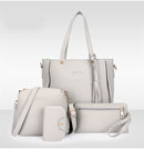 Grey 4-Piece Women Bag Set Lychee Grain PU Leather Large Capacity Tote Shoulder Bag Crossbody Clutch and Card Holder for Daily Travel and Work Use