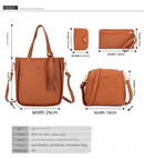 Grey 4-Piece Women Bag Set Lychee Grain PU Leather Large Capacity Tote Shoulder Bag Crossbody Clutch and Card Holder for Daily Travel and Work Use