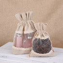 White 10 Pack Linen Canvas Drawstring Gift Bags with Lace Trim and Mesh Window 10x14cm Elegant Pouches for Jewelry Wedding Favours and Sachets