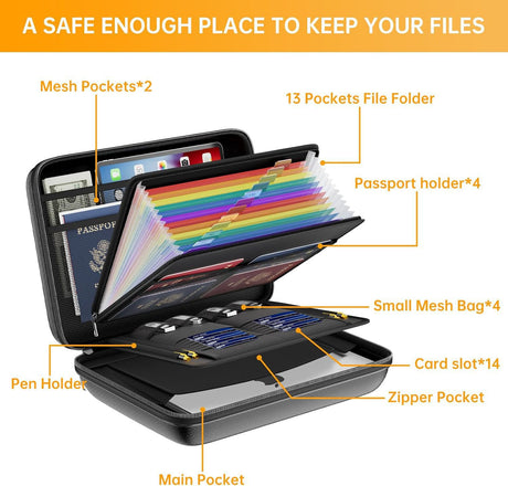 Black Fireproof EVA Hard-Shell File Organizer Briefcase with Combination Lock Waterproof Accordion Document Storage Bag for Australian Home Office and Business