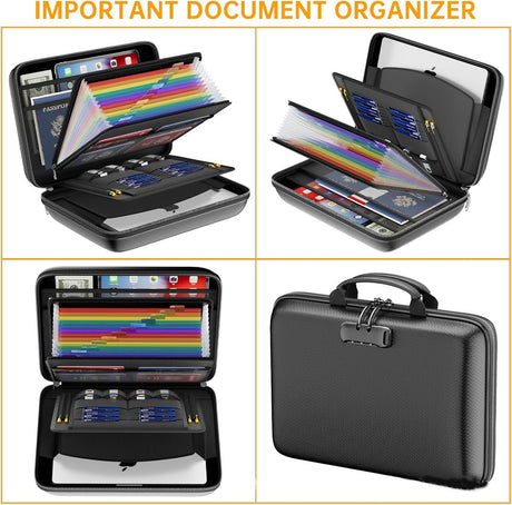 Black Fireproof EVA Hard-Shell File Organizer Briefcase with Combination Lock Waterproof Accordion Document Storage Bag for Australian Home Office and Business