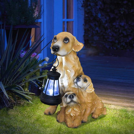 Solar Dog Garden Statue with Lantern Waterproof Resin Puppy Ornament for Outdoor Patio Pathway Backyard Decoration Australian Pet Lovers(C)
