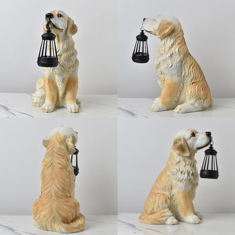 Solar Dog Garden Statue with Lantern Waterproof Resin Puppy Ornament for Outdoor Patio Pathway Backyard Decoration Australian Pet Lovers(C)