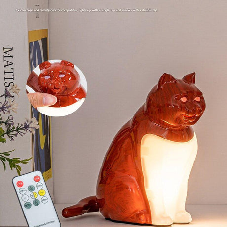 Yellow wood grain Lucky Cat Rechargeable Desk Lamp with Sound and Aromatherapy Function Remote Control Eye Care Night Light for Local Home Bedroom and Modern Living Areas