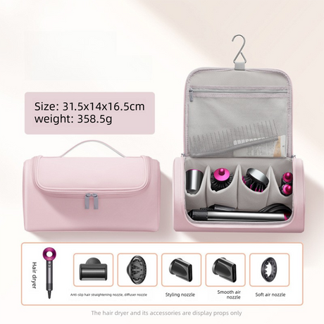 Pink Portable Hair Dryer and Curler Storage Bag Waterproof PU Leather Travel Case with Hanging Hook for Local Professionals and Modern Lifestyles