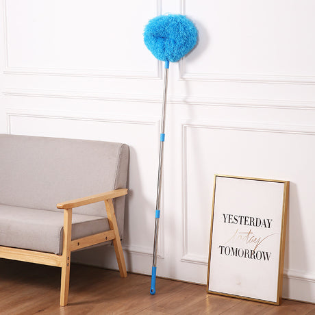 Light blue Long Handle Ceiling Fan Duster with Hollow Microfiber Head and Extendable Stainless Steel Pole for High Reach Home Cleaning Efficiency