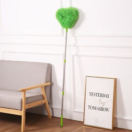 Green Long Handle Ceiling Fan Duster with Hollow Microfiber Head and Extendable Stainless Steel Pole for High Reach Home Cleaning Efficiency