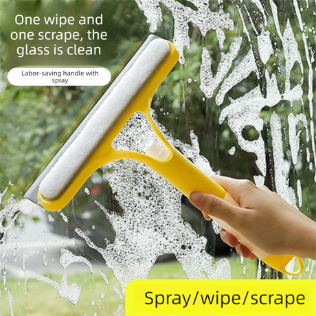 2-PCS Blue 3-in-1 Window Squeegee with Built-in Spray Bottle and TPR Scraper for Glass and Car Windshields Professional Multi-Purpose Local Cleaning Solution
