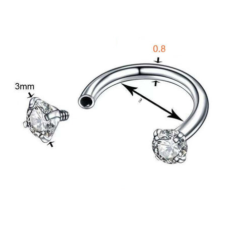 2-PCS Blue-violet G23 Titanium Horseshoe Ring with 5A Zircon Internal Thread for Nose Ear Lip Septum Piercing Hypoallergenic Jewelry for Local Trendsetters