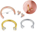 2-PCS Pomegranate red G23 Titanium Horseshoe Ring with 5A Zircon Internal Thread for Nose Ear Lip Septum Piercing Hypoallergenic Jewelry for Local Trendsetters