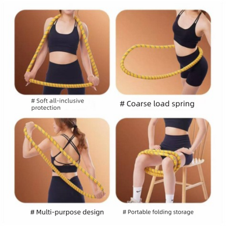 Yellow Weighted Soft Spring Hula Hoop with Silent Alloy Interior and Polyester Wrap for Home Gym Full Body Fitness and Abdominal Training Solution