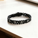 Black New Fashion Lightweight Luxury Four-Leaf Clover Diamond Inlaid Bracelet - Alloy Magnetic Watch Band Style Bracelet for Women + Free Disassembly Tool