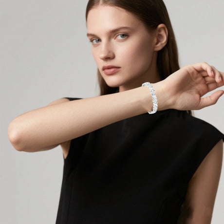 Black New Fashion Lightweight Luxury Four-Leaf Clover Diamond Inlaid Bracelet - Alloy Magnetic Watch Band Style Bracelet for Women + Free Disassembly Tool