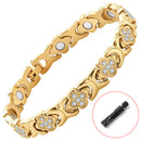 Black New Fashion Lightweight Luxury Four-Leaf Clover Diamond Inlaid Bracelet - Alloy Magnetic Watch Band Style Bracelet for Women + Free Disassembly Tool