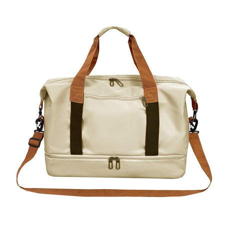 khaki Large Capacity Travel Duffel Bag for Women with Yoga Mat Holder and Shoe Compartment Water Resistant Weekend Bag Ideal for Local Gym and Travel Use
