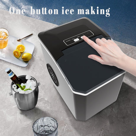 Black Portable Countertop Ice Maker with 12kg Daily Capacity Rapid Bullet Ice Production for Home Kitchen and Local Office Refreshment Needs
