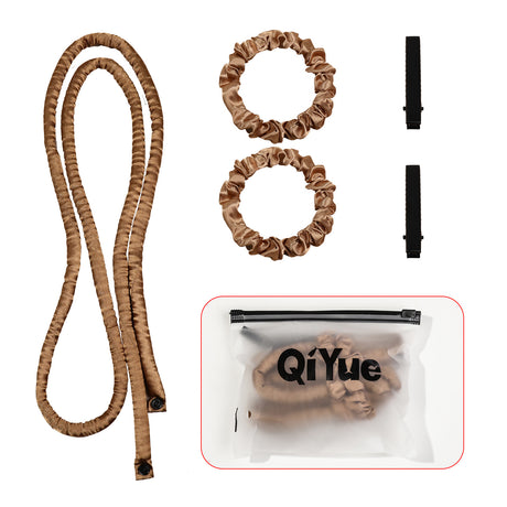 2-PCS Bronze color Heatless Hair Curler Set Extra Long Overnight Soft Ribbon for Natural Big Waves Damage-Free Professional Home Styling Solution for Local Women