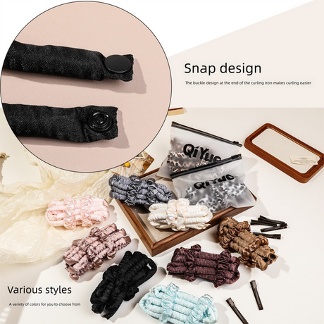 2-PCS Bronze color Heatless Hair Curler Set Extra Long Overnight Soft Ribbon for Natural Big Waves Damage-Free Professional Home Styling Solution for Local Women