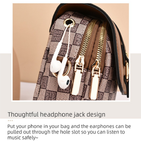 Beige and terracotta Women's Mini Crossbody Phone Bag Compact PU Leather with Multiple Pockets and Headphone Port for Daily Travel Stylish Hands-Free Storage for Local Fashion