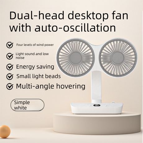 Dual-head Desktop Fan 4000mAh Rechargeable with 4 Speeds LED Display and Night Light Portable Silent Cooling Solution for Home Office and Local Travel