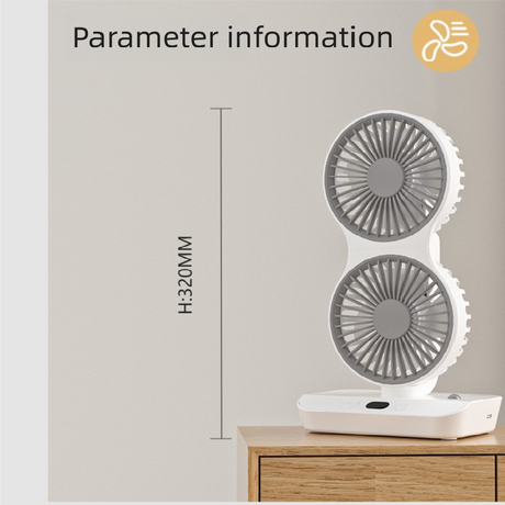 Dual-head Desktop Fan 4000mAh Rechargeable with 4 Speeds LED Display and Night Light Portable Silent Cooling Solution for Home Office and Local Travel