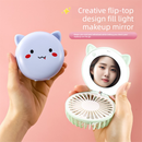 Blue 3-in-1 Mini Portable Fan with Makeup Mirror and LED Fill Light USB Rechargeable Pocket Sized Cooling Solution for Students and Local Professionals