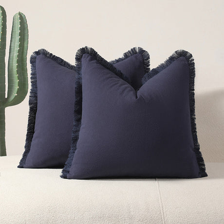 Navy blue 2 Pack Bohemian Tassel Pillowcases Soft Washed Cotton Cushion Covers for Living Room Sofa Elegant Decor Solution for Local Standard Home Environments