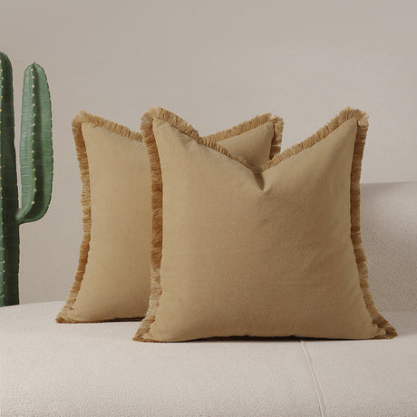 Yellow 2 Pack Bohemian Tassel Pillowcases Soft Washed Cotton Cushion Covers for Living Room Sofa Elegant Decor Solution for Local Standard Home Environments