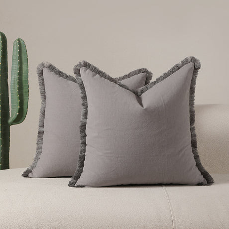 Grey 2 Pack Bohemian Tassel Pillowcases Soft Washed Cotton Cushion Covers for Living Room Sofa Elegant Decor Solution for Local Standard Home Environments