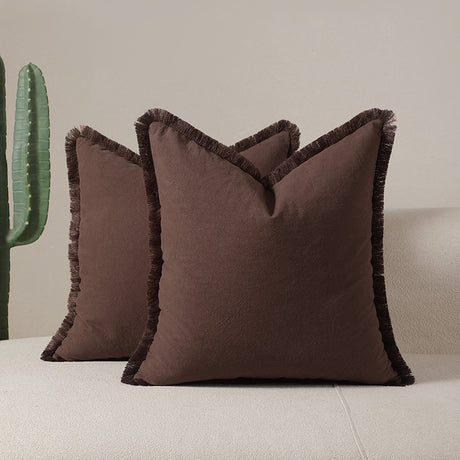 Caramelised brown 2 Pack Bohemian Tassel Pillowcases Soft Washed Cotton Cushion Covers for Living Room Sofa Elegant Decor Solution for Local Standard Home Environments