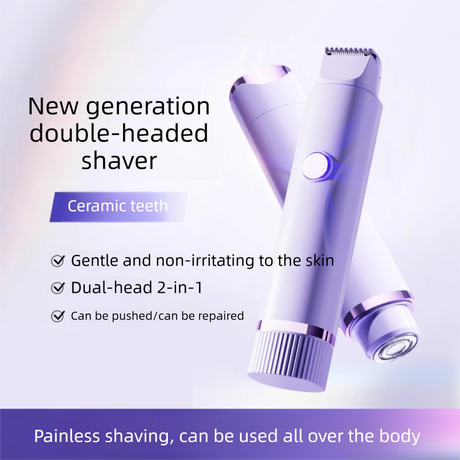 Pink Electric Hair Remover for Women 2-in-1 Dual Head Trimmer and Shaver with Ceramic Blades IPX7 Waterproof for Painless Full Body and Bikini Grooming