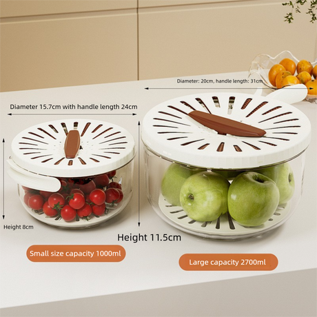 White Small Multi-functional Fruit and Vegetable Washing Bowl with Lid and Hidden Handle Double-Layer Drainage Container for Refrigerator Storage and Outdoor Picnic Efficient Food Preservation for Local Standard Kitchens