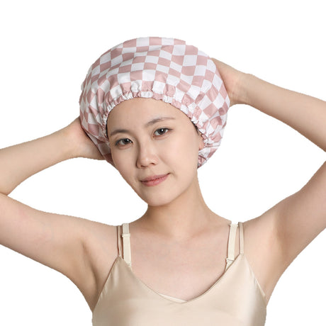 Burgundy tartan Premium Double-Layer Waterproof Shower Cap for Women Long Hair Protection Stylish Reusable Bath Hat for Professional Hair Care at Local Spas and Homes