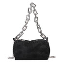 Black Mini Shoulder Bag for Women – Rhinestone-Embellished Pillow-Shaped Chain Bag with Fashionable Metal Hardware and Compact Design